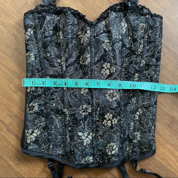 Fredricks Hollywood corset black lace sequins gold sexy Small bustier lingerie - Picture 10 of 11